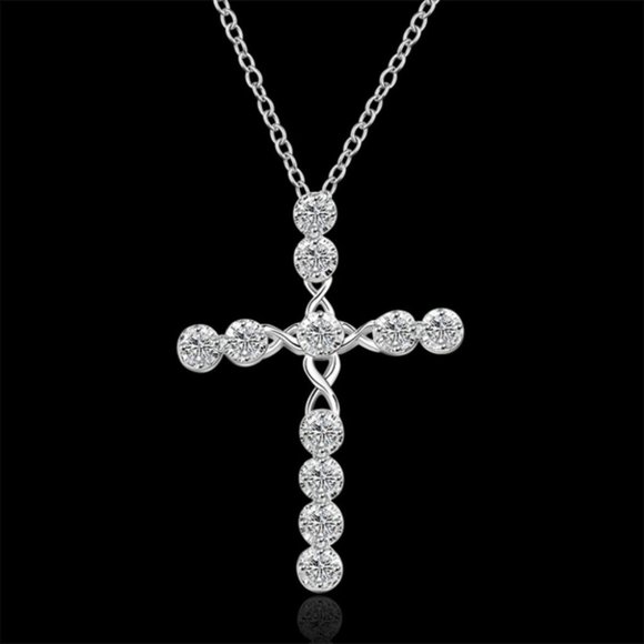 Sterling Silver CZ Diamond Cross Necklace - Picture 5 of 5